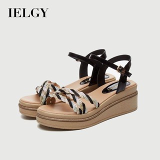 IELGY 時尚韓版直扣綁帶高跟羅馬厚底涼鞋女坡跟