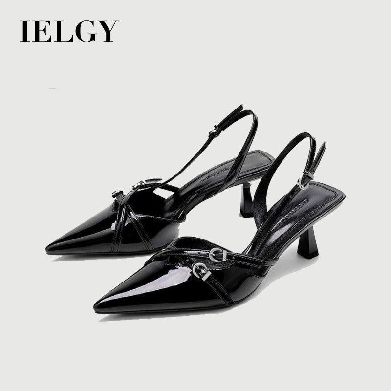 IELGY  高跟鞋女2025新款百搭直扣綁帶尖頭鏤空細高跟鞋頭涼鞋