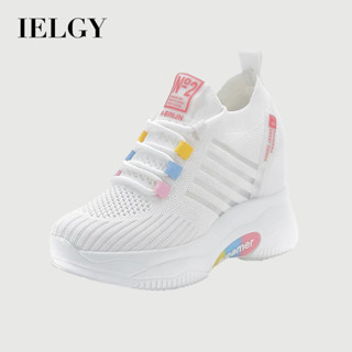 IELGY 內增高白色女休閒百搭厚底修身網面透氣運動老爹鞋