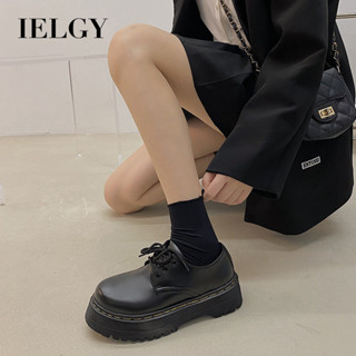 IELGY 復古英倫風學生黑色皮鞋女時尚厚底加高