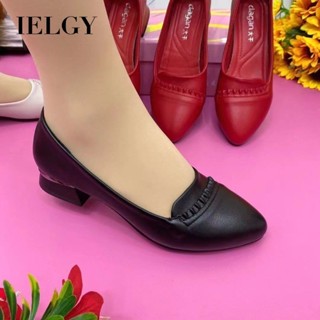 IELGY 軟皮女夏季軟底舒適粗跟皮鞋女尖頭時尚鞋頭