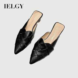 IELGY 新款夏季包頭半拖鞋鏤空編織時尚尖頭低跟