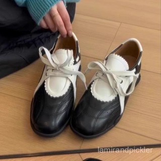 實拍 加寬 加肥 ins 韓版 增高 大碼 百搭羊皮版~厚底運動風瑪麗珍鞋拚色休閒鞋女圓頭百搭複古係帶德訓鞋