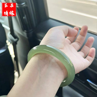 天然玉石進口優質優選新疆正品淺青綠油青湖水綠真玉玉手鐲女少女冰透冰種圓條手鐲玉鐲