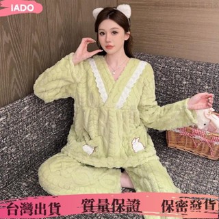 臺灣出貨🏆雙口袋珊瑚絨睡衣女 100kg可外穿加大尺碼居家服 女生睡衣 法蘭絨睡衣 冬天睡衣 可愛睡衣 居家睡衣 家居