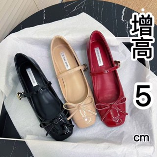 實拍🌺增高5cm 全尺碼33-39 內增高 淺口單鞋 方頭單鞋 瑪麗珍鞋 平底單鞋 芭蕾鞋 韓版法式小個子蝴蝶結
