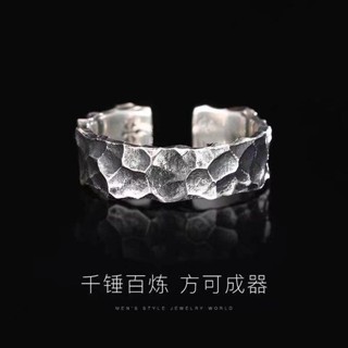 男款戒指✨獨特設計 男戒 指環 復古戒指 925銀錘紋戒指男潮ins活口可調節男士開口個性復古銀男生指環 鍍銀戒指