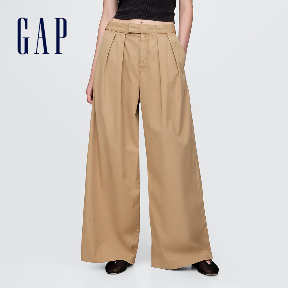 Gap 女裝 純棉休閒寬褲-卡其色(745876)