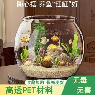 【全景觀賞】魚缸桌麵收納盒塑膠仿玻璃耐摔客廳辦公室金魚真草小型造景生態缸 IP9G BBB