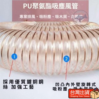 🔥桃園出貨 鍍銅鋼絲軟管 pu木工吸塵管聚氨酯風管 透明伸縮風機管 工業通風管
