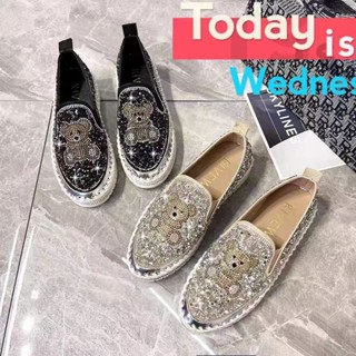 【免運】女鞋懶人鞋單鞋女春季厚底休閒一腳蹬樂福鞋水鑽豆豆鞋女
