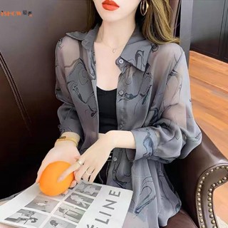 女生襯衫 女襯衫 夏天襯衫女 休閒襯衫女 夏季灰色雪紡襯衫女裝夏裝2025新款長袖上衣氣質百搭防曬薄款