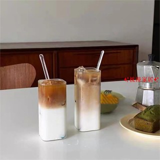 桃園出貨 韓國ins網紅方形玻璃杯 高硼矽耐熱水杯 牛奶杯 冰美式杯 咖啡杯 拿鐵杯 早餐杯