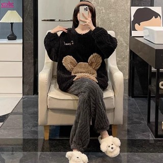 ssdd0320睡衣女生 珊瑚絨睡衣套裝 長袖上衣+長褲兩件套 加絨加厚保暖睡衣 冬天女裝 秋冬女裝 家居服套裝 休閒居