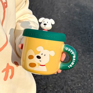 可愛卡通 水杯陶瓷馬克杯350ml大容量情侶牛奶杯帶蓋咖啡杯禮品杯