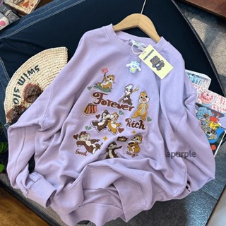 臺灣出貨💖秋季新款秋冬韓版重工刺繡花栗鼠長袖圓領大學T女學生寬鬆套頭上衣