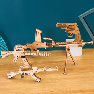 優質版 木質 3d立體拚圖 手工diy 拚裝狙擊模型 木質AK47模型 生日禮物 AWM模型3D木質拚裝步槍模型男孩組裝