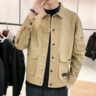 【店鋪熱銷】純棉男士休閒衣服春秋外套男秋季韓版潮流工裝夾克男2025新款男裝