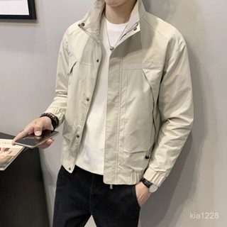 奢派💗春季薄外套男夾克男士2022年新款春秋季休閒百搭上衣韓版潮流男裝立領工裝外套