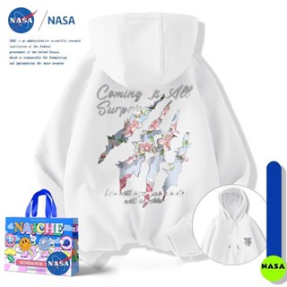 連帽衛衣 外套 臺灣出貨 NASA聯名美式櫻花塗鴉連帽衛衣男女春秋款重磅休閑青少年上衣外套
