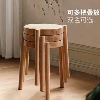 【金葉子家居】實木椅子餐椅家用藤編餐桌凳子意式中古網紅書桌靠背椅可疊放圓凳