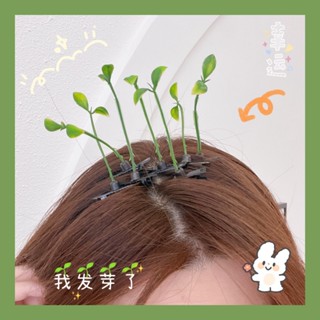 臺灣出貨✨搞怪綠色小草髮夾豆苗頭上長草豆芽小髮卡頭頂小夾子頭飾賣萌頂夾