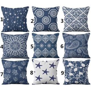 藍色藝術加大枕頭套70×70.60×60.50×50.45×45.40×40,短毛絨印花家用客廳沙發抱枕套,素色枕頭套