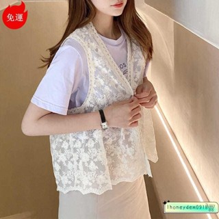 【桃園發貨】韓系穿搭夏天 女裝 小可愛 韓版網紅蕾絲網紗馬甲女外穿寬鬆小背心春夏新款無袖v領上衣
