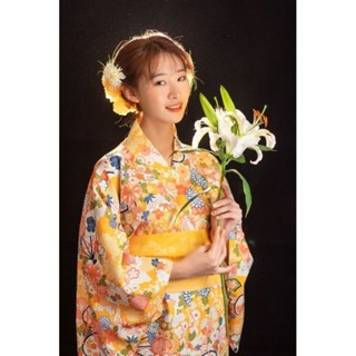 優質版 神明少女和服 日本 和服 浴衣 傳統 和服女正裝傳統日本改良日係和風 花火大會 神社祈福日式和風改良和服浴衣黃色