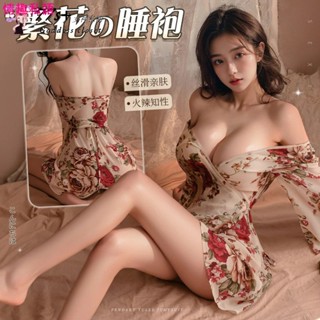 😍情趣私語😘情趣內衣情趣衣服 性感古風繁花深V睡袍絲滑和服透視睡裙制服誘惑套裝 角色扮演 溫泉束腰顯瘦露背爆乳開檔免