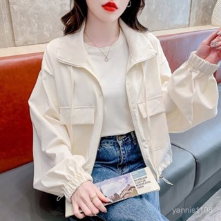 新品 上衣女 工裝短外套女春秋2025年新款寬鬆休閒風衣小個子百搭夾克開衫上衣 上衣夏天 設計感 百搭 EQB3