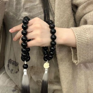 APT天然黑檀木醒獅手持男女小眾diy盤玩佛珠念珠手鏈老料檀木手串