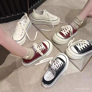 ✨熱銷✨2025春季爆款女鞋厚底帆布鞋增高百搭休閒學生闆鞋黑色鞋子女潮