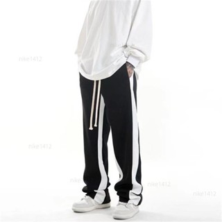 ❤胖多多男裝❤直筒長褲男 休閒褲男生 運動褲褲男士【M-3XL】ins潮流白色條紋衛褲寬松格紋闊腿褲男百搭拖地褲子vbs