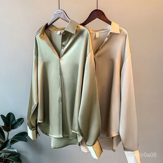 2025最火爆👗長袖緞麵襯衫女設計感小眾上衣秋季新款寬鬆垂感複古港味襯衣女 9Q8N