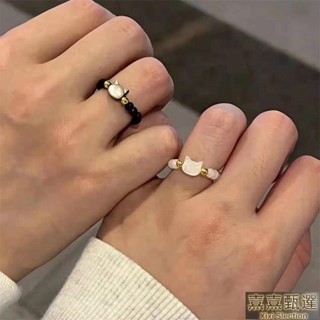 kt貓戒指ins學生小眾 高階女小貓咪貝殻串珠手工編織閨蜜情侶禮物 I9