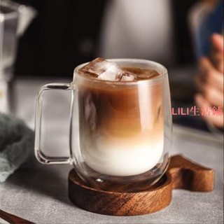 [LILI生活鋪]手工製作雙層玻璃杯馬克杯 北歐風防燙隔熱水杯 帶把手 網紅咖啡杯 泡茶杯 耐高溫玻璃杯子