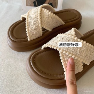 臺灣出貨躍臣編織拖鞋民族風INS顯腿長厚底增高拖鞋女夏季溫柔僊女涼拖 夏季涼鞋 涼鞋 平底鞋 2K8L