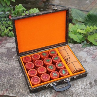 特賣# 紅木象棋高檔紅花梨皮盒實木中國象棋特大號成人老人送禮皮革棋盤