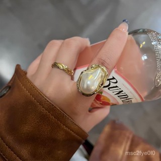 臺灣出貨輕奢時尚個性氣質珍珠誇張食指戒指女小眾設計複古ins潮可調戒環 E0JI