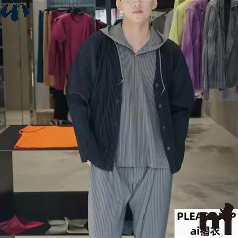 三宅男裝褶皺JL141秋冬款暖和V領小外套夾克寬鬆休閒上衣男士外套👔自由穿行👔