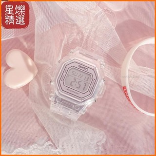 【臺灣出貨】白色透明小方塊手錶女中學生獨角獸ins學院風少女可愛果凍電子表【出廠價】