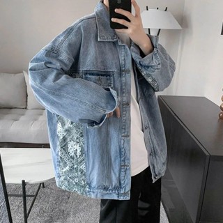 春秋韓版潮流痞帥牛仔外套 男腰果花衣服男士炸街寬松ins潮牌夾克