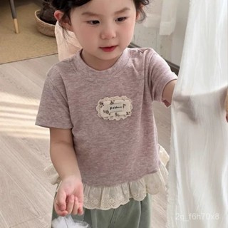 【​Playful】萌童坊 2025夏季新品童裝韓版女童蕾絲花邊T恤兒童公主洋氣時髦短袖上衣t