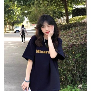 ♥♥臺灣限時低價♥♥藏青色歐美式復古高街幻影字母短袖t恤夏寬松顯瘦正肩純棉上衣