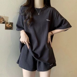 夏季兩件套 套裝 兩件套 一整套 休閒運動套裝女夏季新款寬鬆短袖短褲時尚T恤兩件套ins潮 正韓服飾 日係衣服 夏天衣服