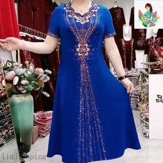 💎夏季2025新款💎媽媽洋裝 媽媽禮服 大尺碼洋裝 中老年高檔修身顯瘦時尚短袖長款闊太太氣質減齡👗連衣裙👗