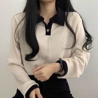 Good✨學院風POLO領長袖T恤女春秋新款內搭打底衫百搭ins上衣
