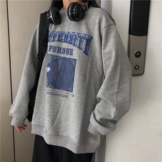 Luxi❤ins圓領薄款衛衣女韓版原宿風bf學生寬鬆新款2023長袖上衣外套潮