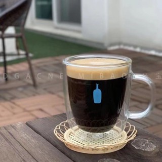BLUEBOTTLE日咖啡杯 日本耐熱玻璃隔熱雙層水杯玻璃杯牛奶馬克杯咖啡 玻璃帶把手咖啡杯